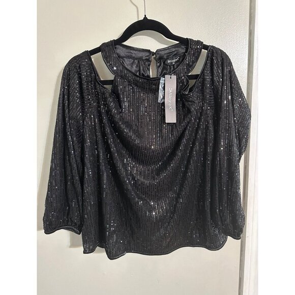 Allegra K Black Sequin Top with Cold Shoulder - XL - Picture 1 of 8